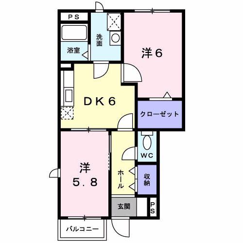 ラッフィナートII(2DK/1階)の間取り写真