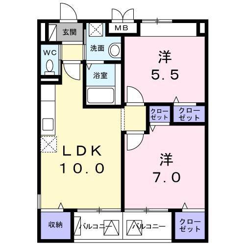 MSシンフォニー(2LDK/2階)の間取り写真