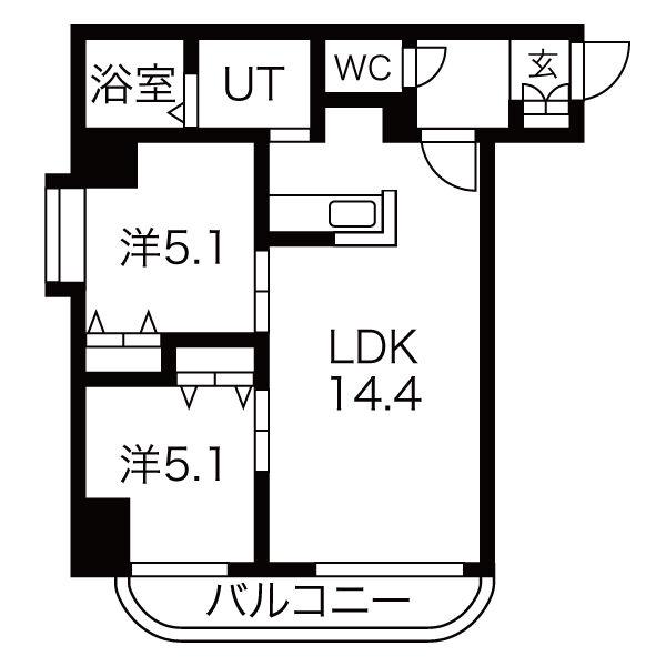 エクセレント弐番館(2LDK/9階)の間取り写真