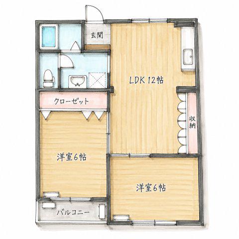 ドヌール山手(2LDK/2階)の間取り写真