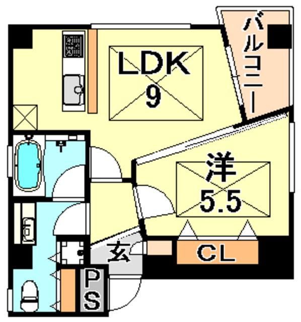 POCO A POCO 三宮ハイタワー(1LDK/9階)の間取り写真