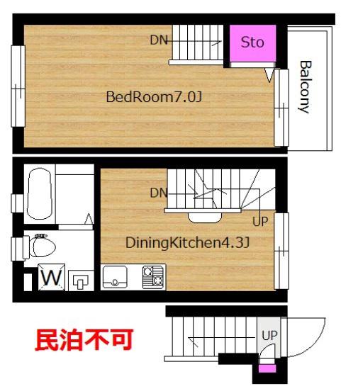 二人入居可 シェア メゾネット1DK グランアセット西新宿 SLI(1DK/1階)の間取り写真