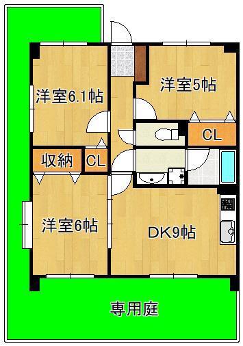 ライオンズマンション青山第3(3DK/1階)の間取り写真