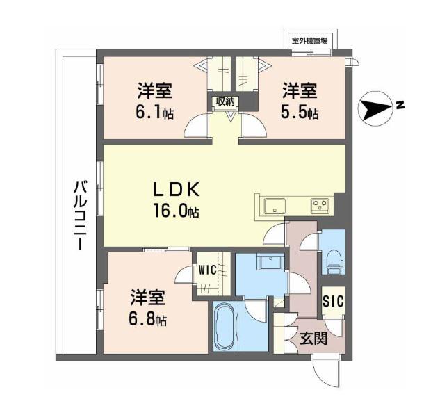シャーメゾンリシェス(3LDK/2階)の間取り写真
