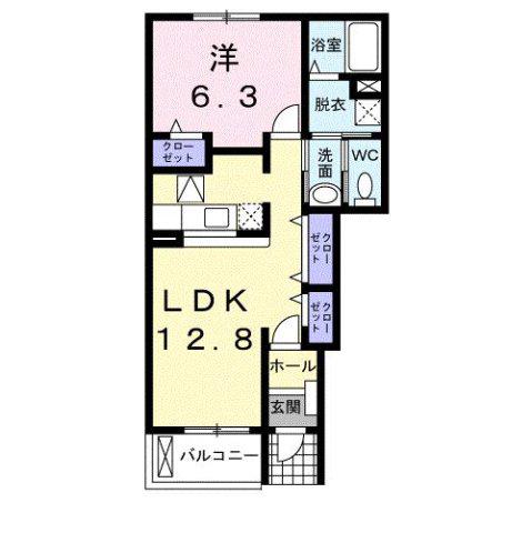 プランドールA(1LDK/1階)の間取り写真