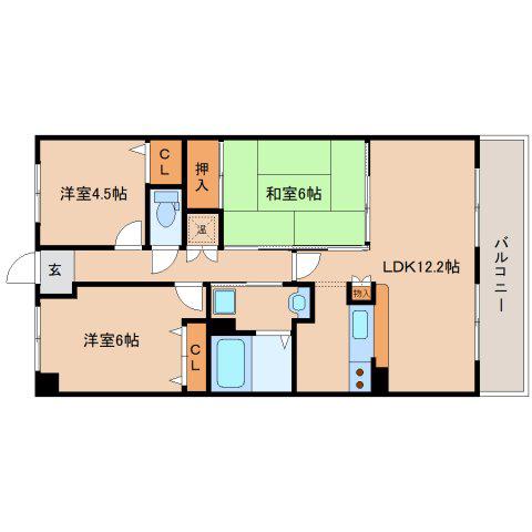 エスポワール奈良八嘉(3LDK/7階)の間取り写真