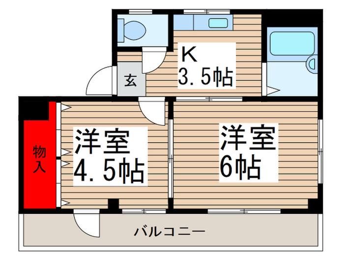 Kフラット塚越(2K/2階)の間取り写真