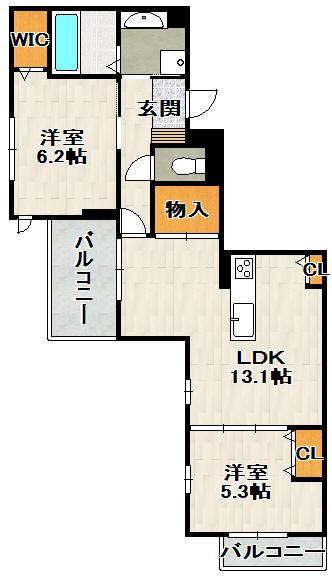 NIGAWA RESIDENCEII(2LDK/2階)の間取り写真