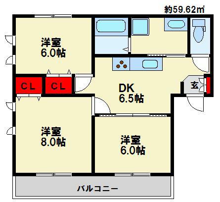 ラヴィエール惣利(3DK/2階)の間取り写真