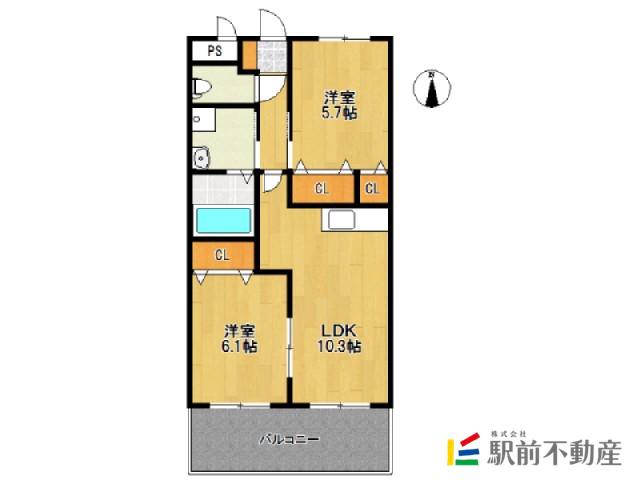 アヴァンティ一条(2LDK/2階)の間取り写真