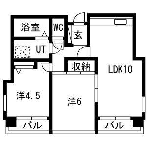 グランディ城見(2LDK/3階)の間取り写真