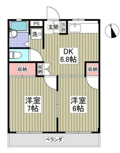 栄光ビル(1LDK/2階)の間取り写真