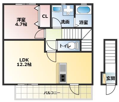 DIO赤間(1LDK/2階)の間取り写真