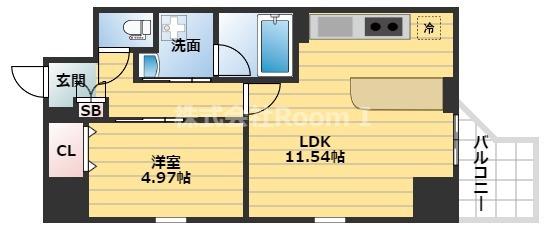 プレジオ本町(1LDK/11階)の間取り写真