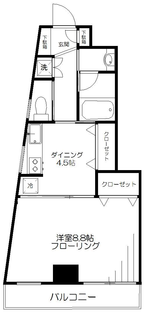 TKパレス梅屋敷(1DK/3階)の間取り写真