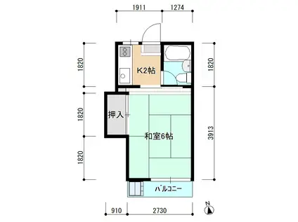 コーポ内田(1K/2階)の間取り写真