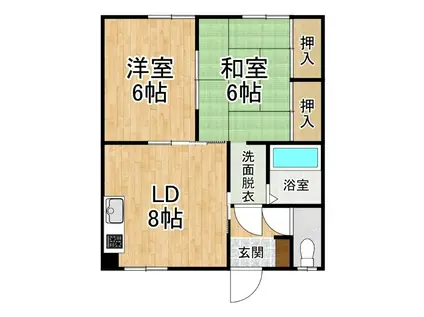 14条北4アパート(2DK/2階)の間取り写真