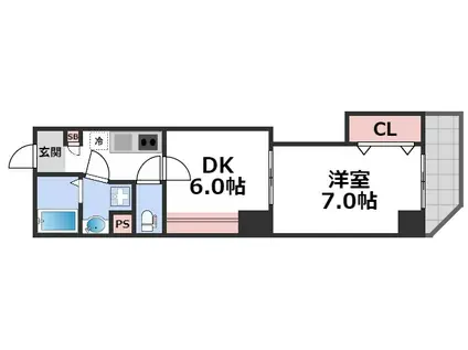 クレシア東心斎橋(1DK/9階)の間取り写真