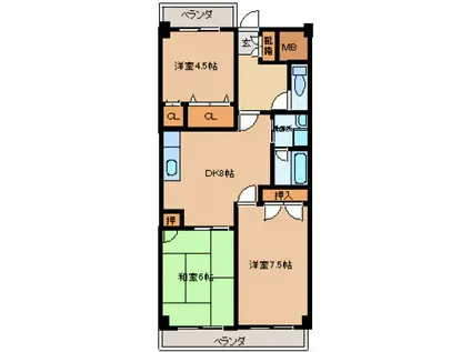 ユアコート土橋(3DK/5階)の間取り写真