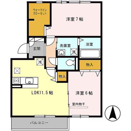 GARDEN館下 ウエスト(2LDK/2階)の間取り写真