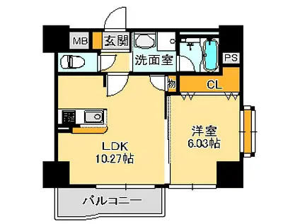 仙台市地下鉄南北線 長町駅 徒歩1分 9階建 築17年(1LDK/6階)の間取り写真