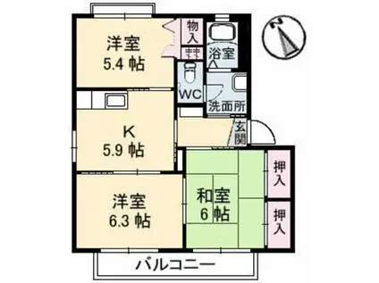 バリュージュヤシマ B(3K/1階)の間取り写真