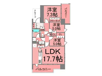 ブルーハーバータワーみなとみらい(3LDK/14階)の間取り写真