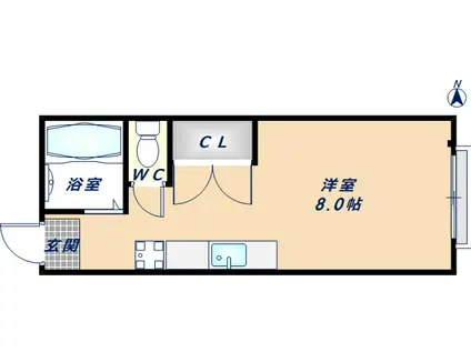 平口マンション(ワンルーム/2階)の間取り写真