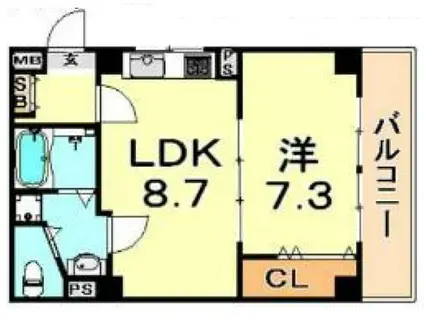 シャトー野崎(1LDK/2階)の間取り写真