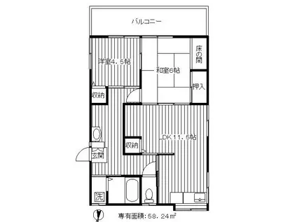 京急本線 大森町駅 徒歩12分 2階建 築57年(2LDK/2階)の間取り写真