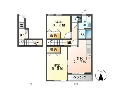 パークサイドヴィラ御里B(2DK/2階)の間取り写真