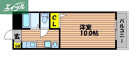 オーランド富田町(1K/4階)の間取り写真