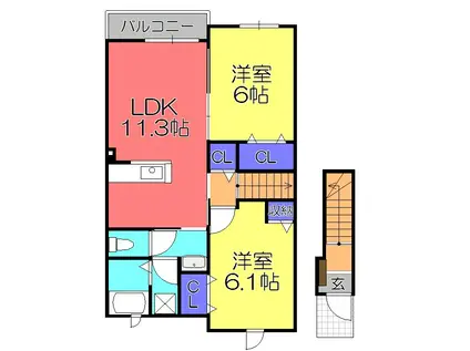 グラン ルシェ(2LDK/2階)の間取り写真