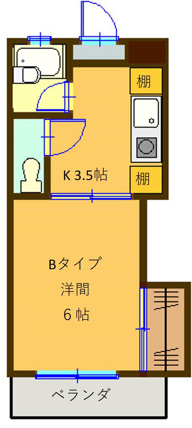 エステート鎌田II(1K/4階)の間取り写真