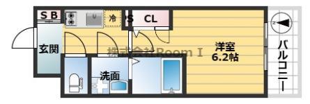 エスリード谷町6丁目レジデンス(1K/2階)の間取り写真