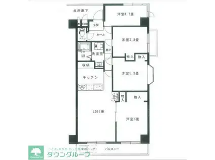 恒陽小田急相模原マンション(4LDK/5階)の間取り写真