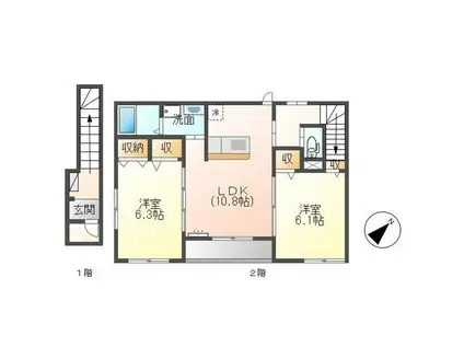 ヴィラジェミニ(2LDK/2階)の間取り写真