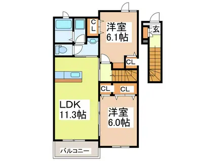 エスポワール・ジェルメ V(2LDK/2階)の間取り写真