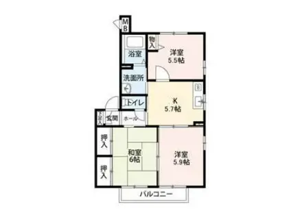 第二メグミハイツ A(3K/2階)の間取り写真