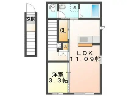 RAMBLE A棟(1LDK/2階)の間取り写真