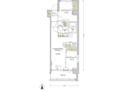 アーバネックス菊川(2LDK/5階)の間取り写真