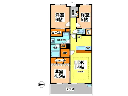 バウス武蔵境(3LDK/1階)の間取り写真