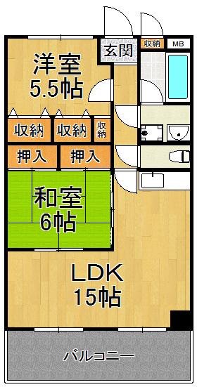 グランドゥール平井(2LDK/3階)の間取り写真