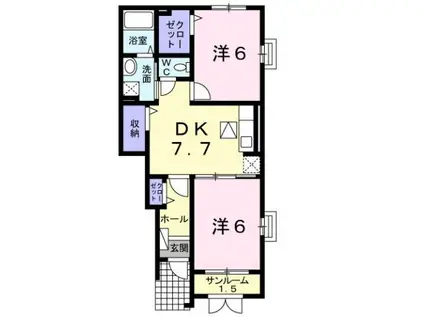 フェリーチェ(2DK/1階)の間取り写真