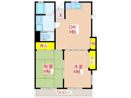 第2鶴栄ビル(2DK/3階)の間取り写真