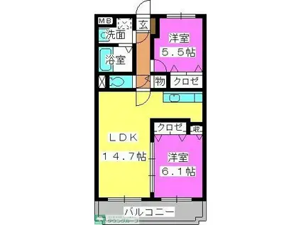 グランデュールシャトーA棟(2LDK/2階)の間取り写真