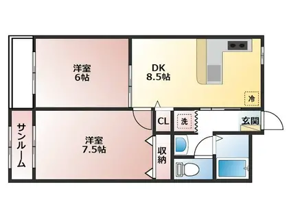 エクメーネ開(3DK/3階)の間取り写真