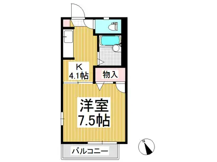 ディアス内川 B(1K/2階)の間取り写真