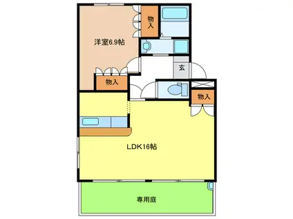 岐阜県岐阜市 2階建 築21年(1LDK/1階)の間取り写真
