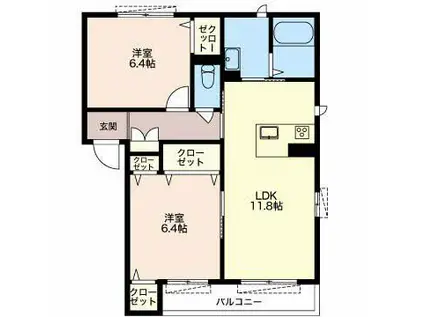 エスペラールC(2LDK/2階)の間取り写真